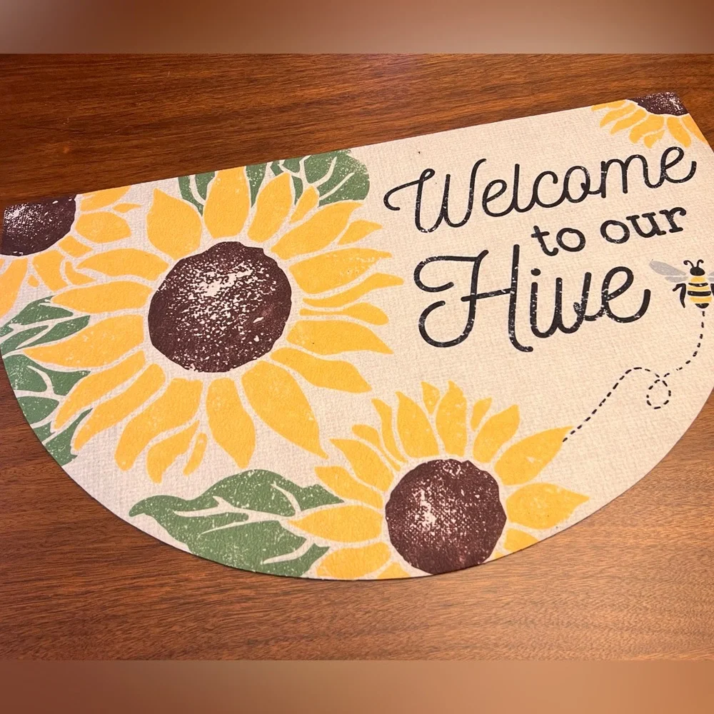 New Welcome to our hive Sunflower and bee Welcome door mat
